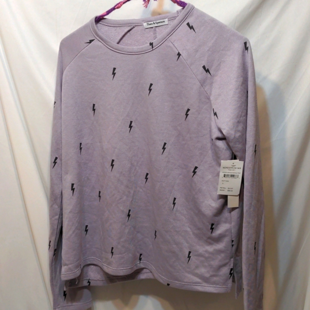 NWT Theo and Spence lavender mini thunder bolt shirt size small